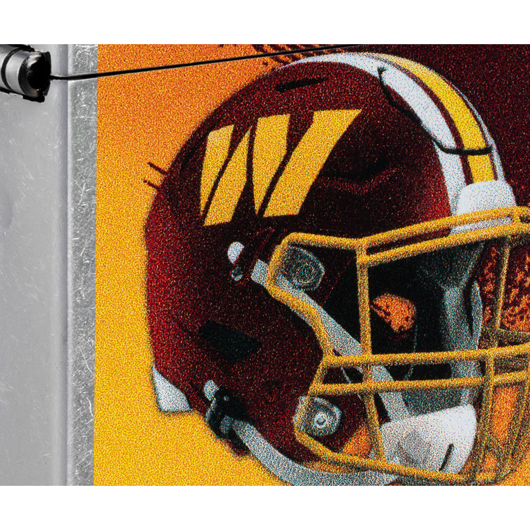 Front view of Zippo NFL Washington Commanders Helmet Design Street Chrome Windproof Lighter close up to show the detail of the lighter.