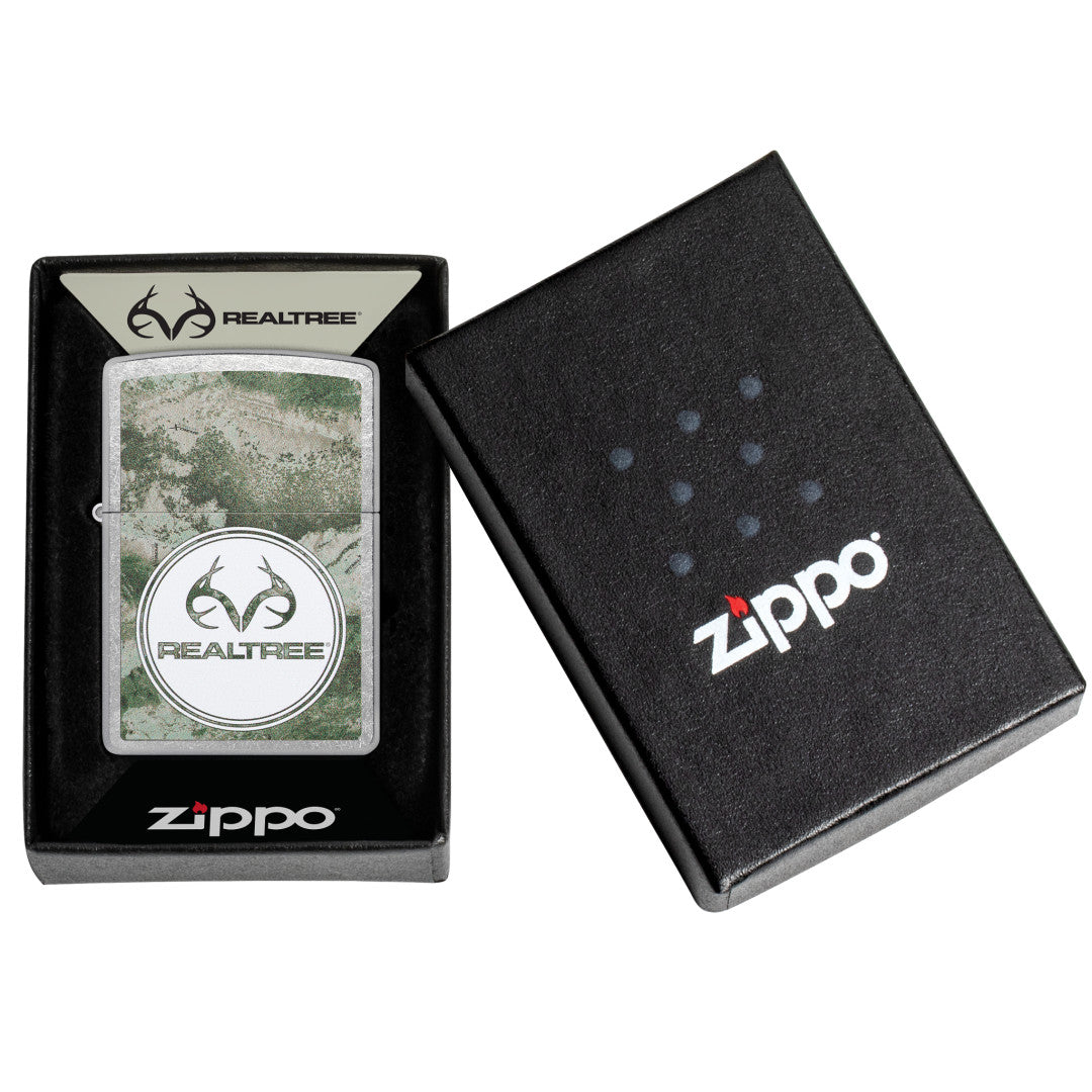 Zippo Realtree® XTREME Design Street Chrome Windproof Lighter in its packaging.