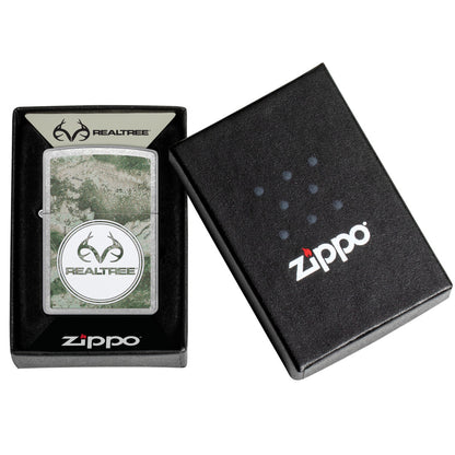 Zippo Realtree® XTREME Design Street Chrome Windproof Lighter in its packaging.