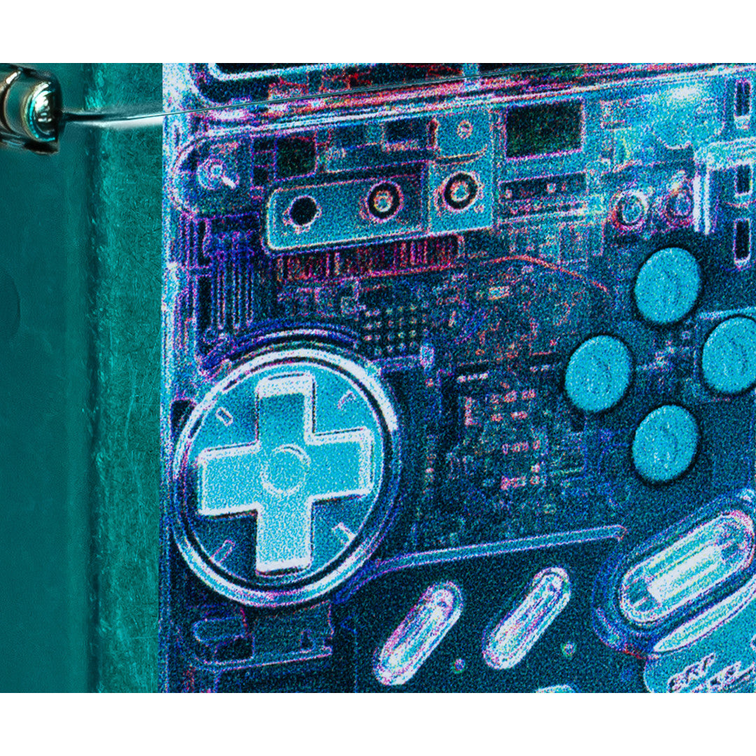 Front view of Zippo Game On Design Candy Teal Windproof Lighter close up to show the detail of the lighter.