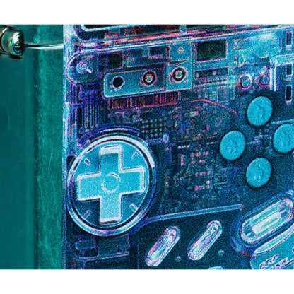 Front view of Zippo Game On Design Candy Teal Windproof Lighter close up to show the detail of the lighter.