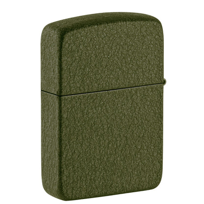 Back view of Zippo 2026 Founder’s Day Commemorative Green Crackle Windproof Lighter standing at a 3/4 angle.