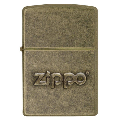 Front view of Zippo Stamp Antique Brass Lighter.