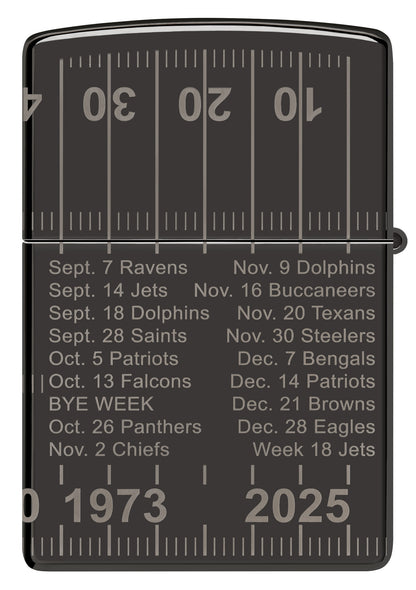 Back view of Zippo Buffalo Bills Farewell Season Design High Polish Black Windproof Lighter.