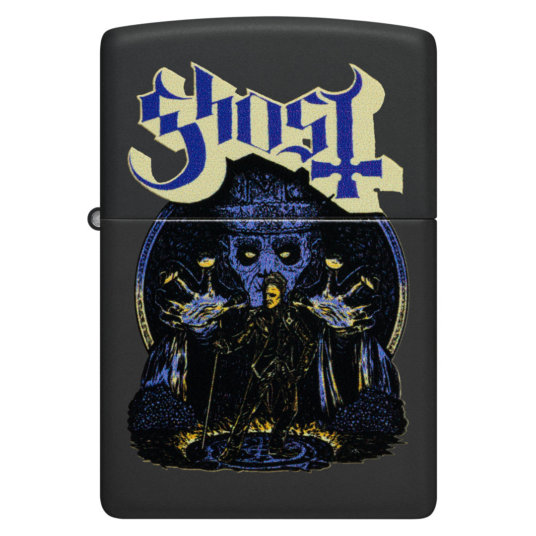Front view of Zippo Ghost Papa Design Black Matte Windproof Lighter.