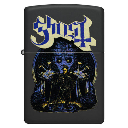 Front view of Zippo Ghost Papa Design Black Matte Windproof Lighter.