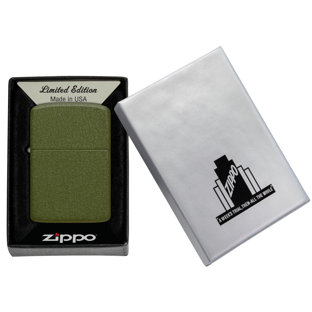 Zippo 2026 Founder’s Day Commemorative Green Crackle Windproof Lighter in its packaging.