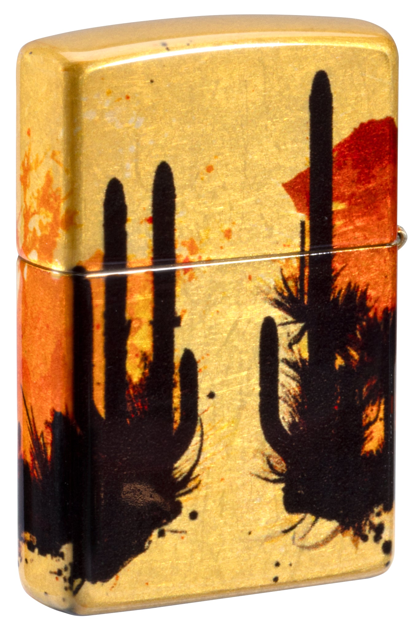 Back view of Zippo Racing Wrangler Design 540 Tumbled Brass Windproof Lighter standing at a 3/4 angle.