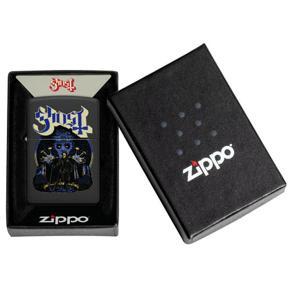 Zippo Ghost Papa Design Black Matte Windproof Lighter in its packaging.