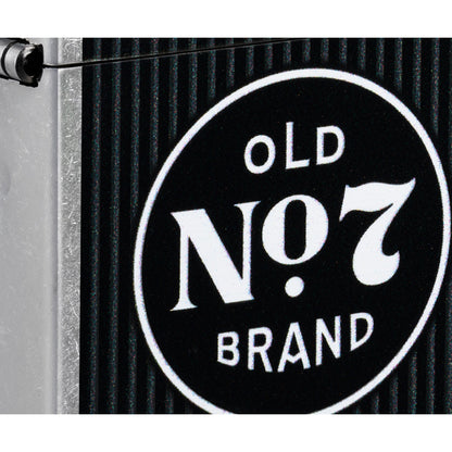Front view of Zippo Jack Daniel's Old No. 7 Pinstripe Design Street Chrome Windproof Lighter close up to show the detail of the lighter.