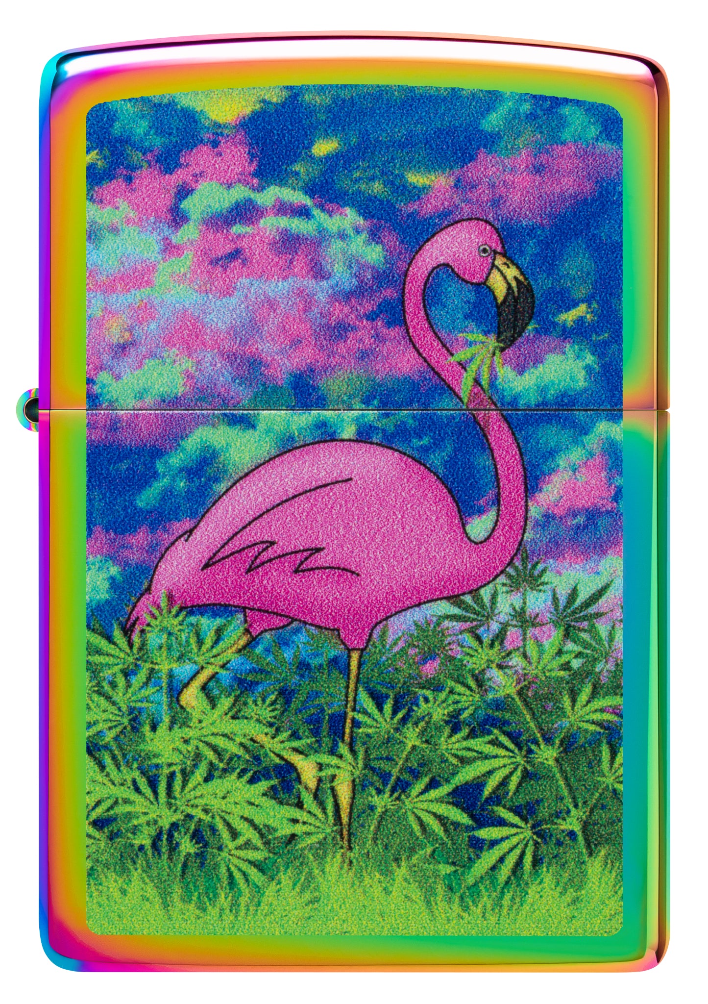 Front view of Zippo Flamingo Fields Design Multi Color Windproof Lighter.