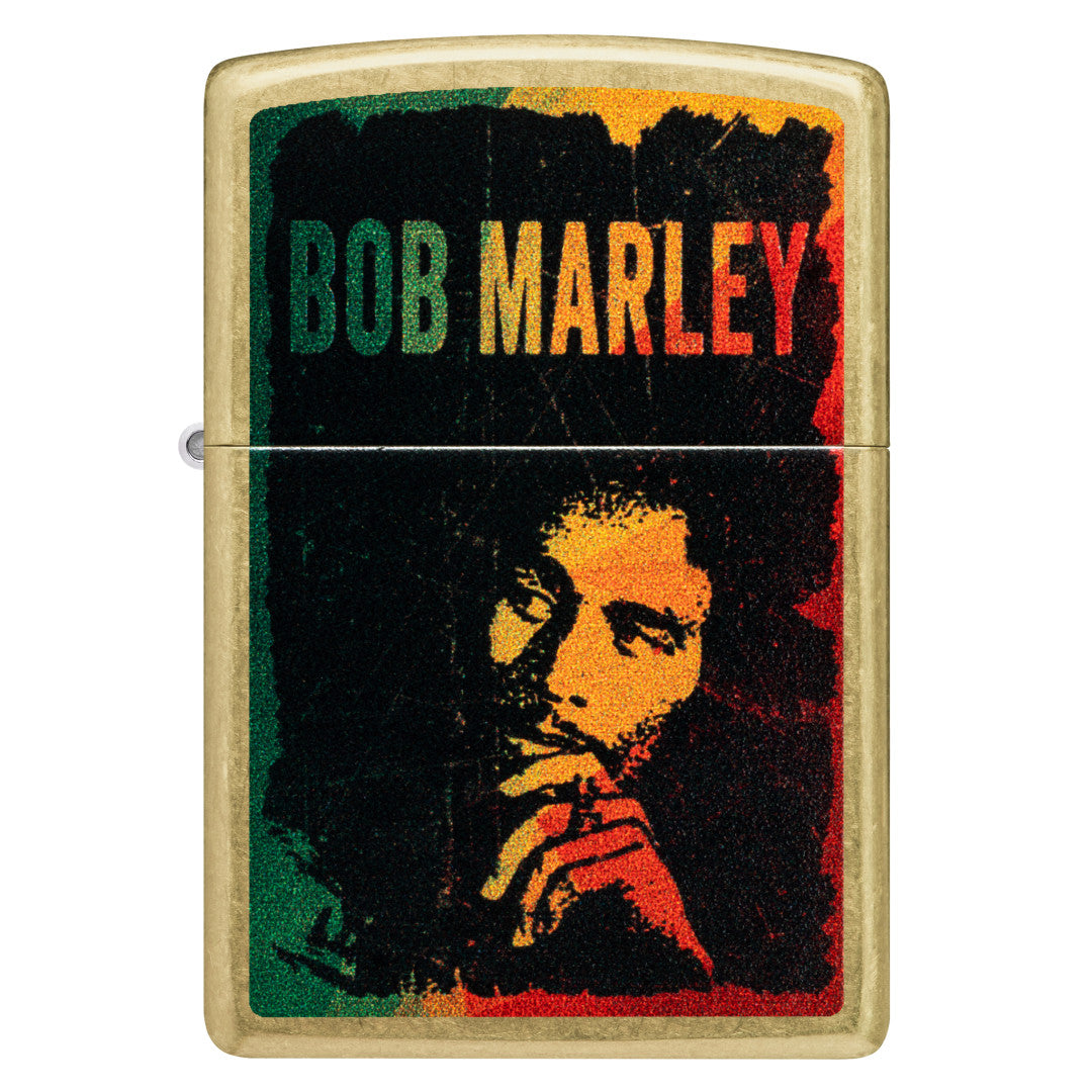 Front view of Zippo Bob Marley Portrait Design Street Brass Windproof Lighter.