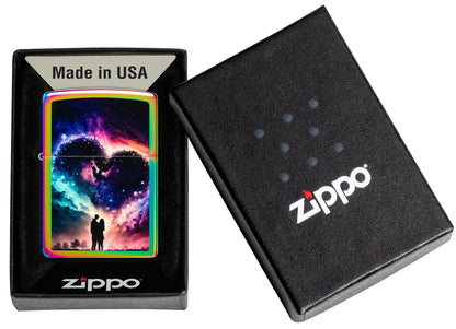 Zippo Cosmic Love Design Multi Color Windproof Lighter in its packaging.