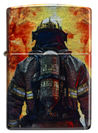 Front view of Zippo Firefighter Fusion Design 540 Tumbled Chrome Windproof Lighter.