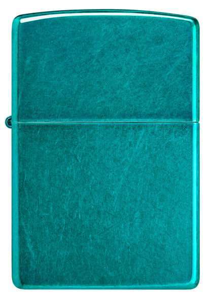 Front view of Zippo Classic Candy Teal Windproof Lighter.