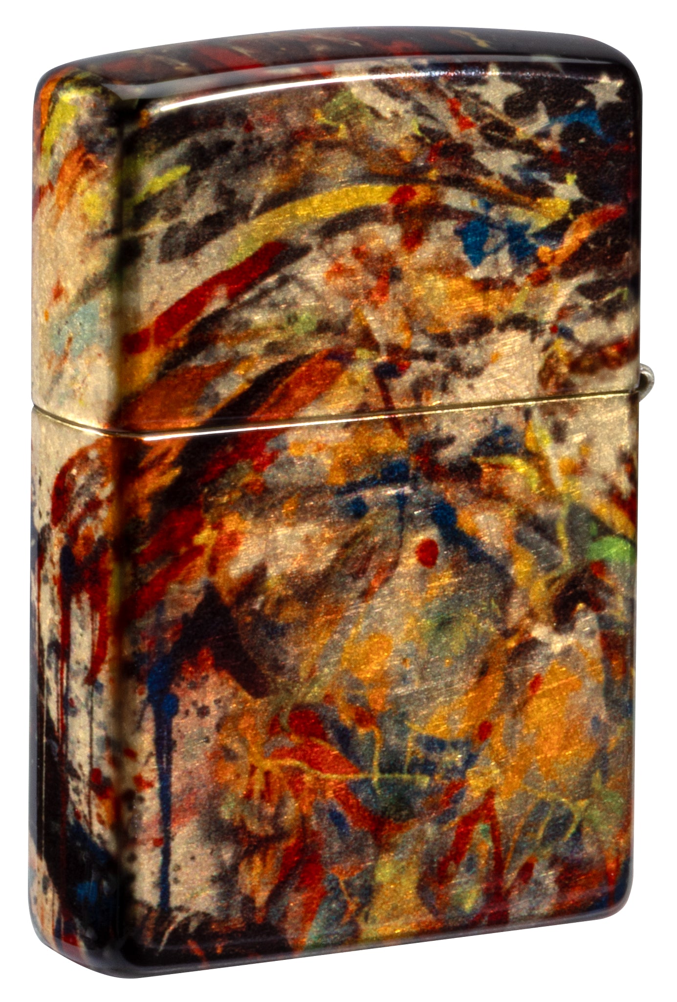 Back view of Zippo Uncle Sam Fusion Design 540 Tumbled Brass Windproof Lighter standing at a 3/4 angle.