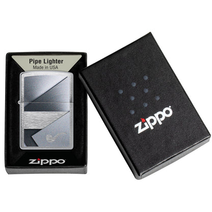 Zippo Metallic Design Pipe Lighter Brushed Chrome Windproof Lighter in its packaging.