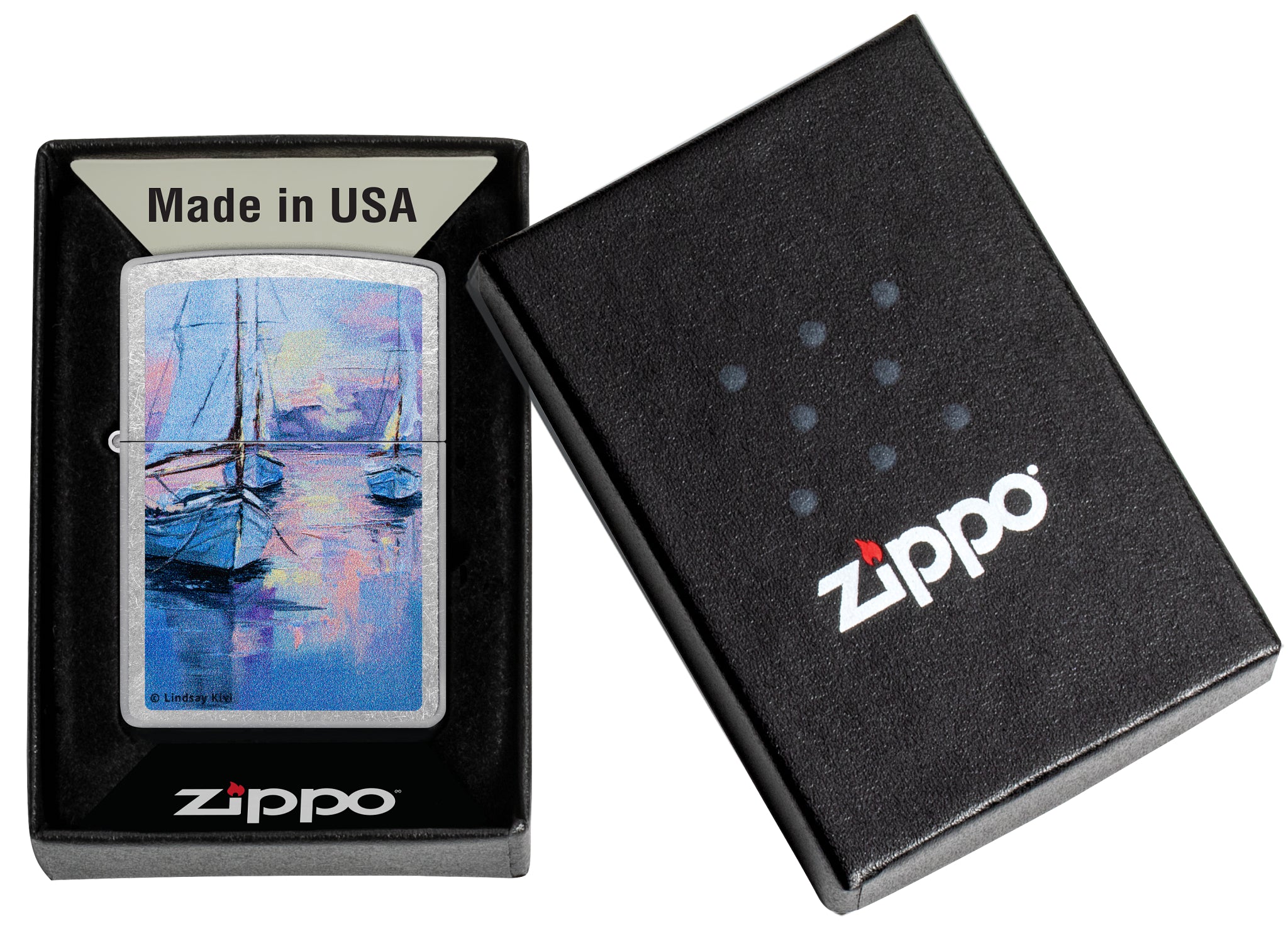 Zippo Lindsay Kivi Sailboats Design Street Chrome Windproof