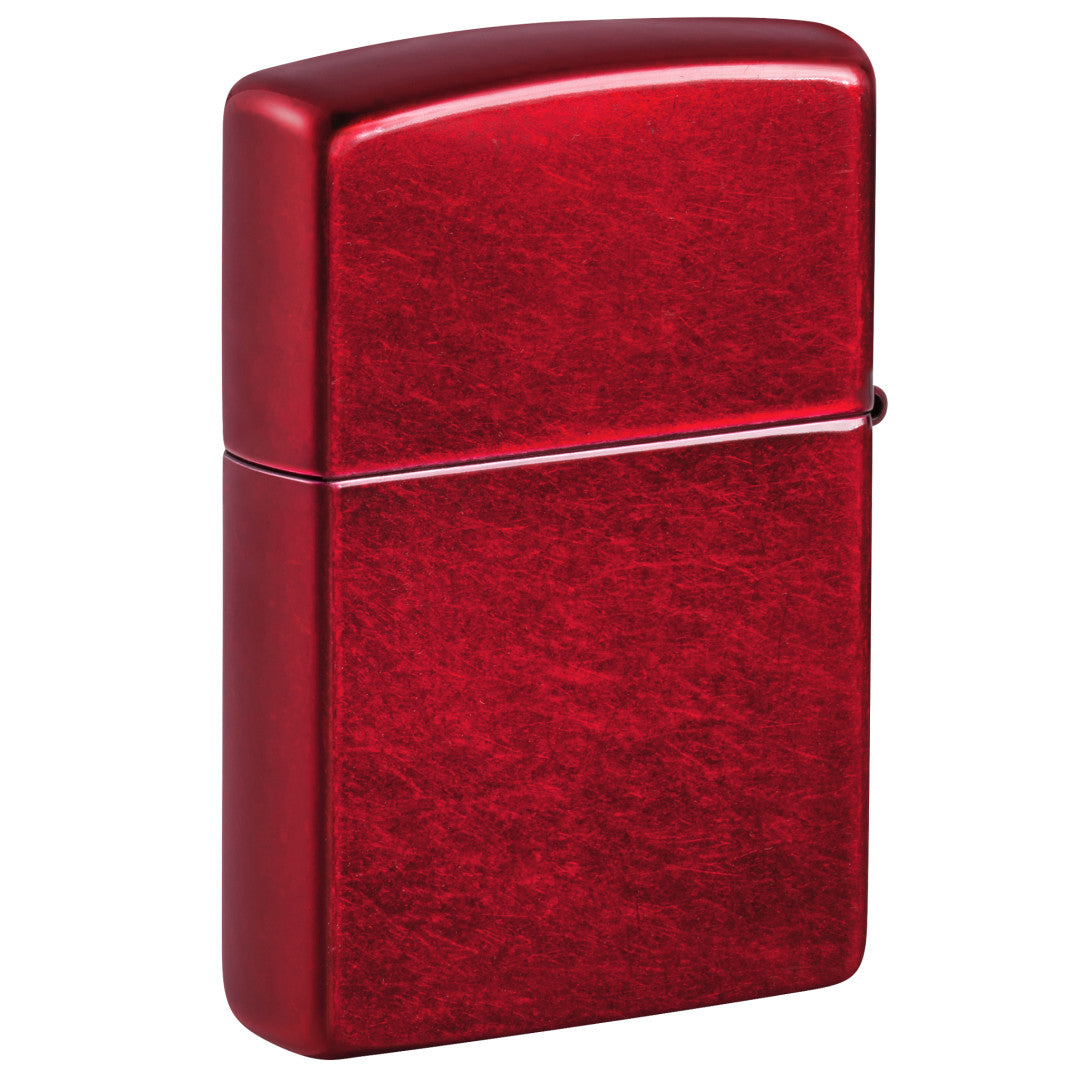 Back view of Zippo Ford Bronco Flag Design Candy Apple Red Windproof Lighter standing at a 3/4 angle.