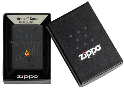 Zippo Crystal Waves Design Armor® Black Matte Windproof Lighter in its packaging.