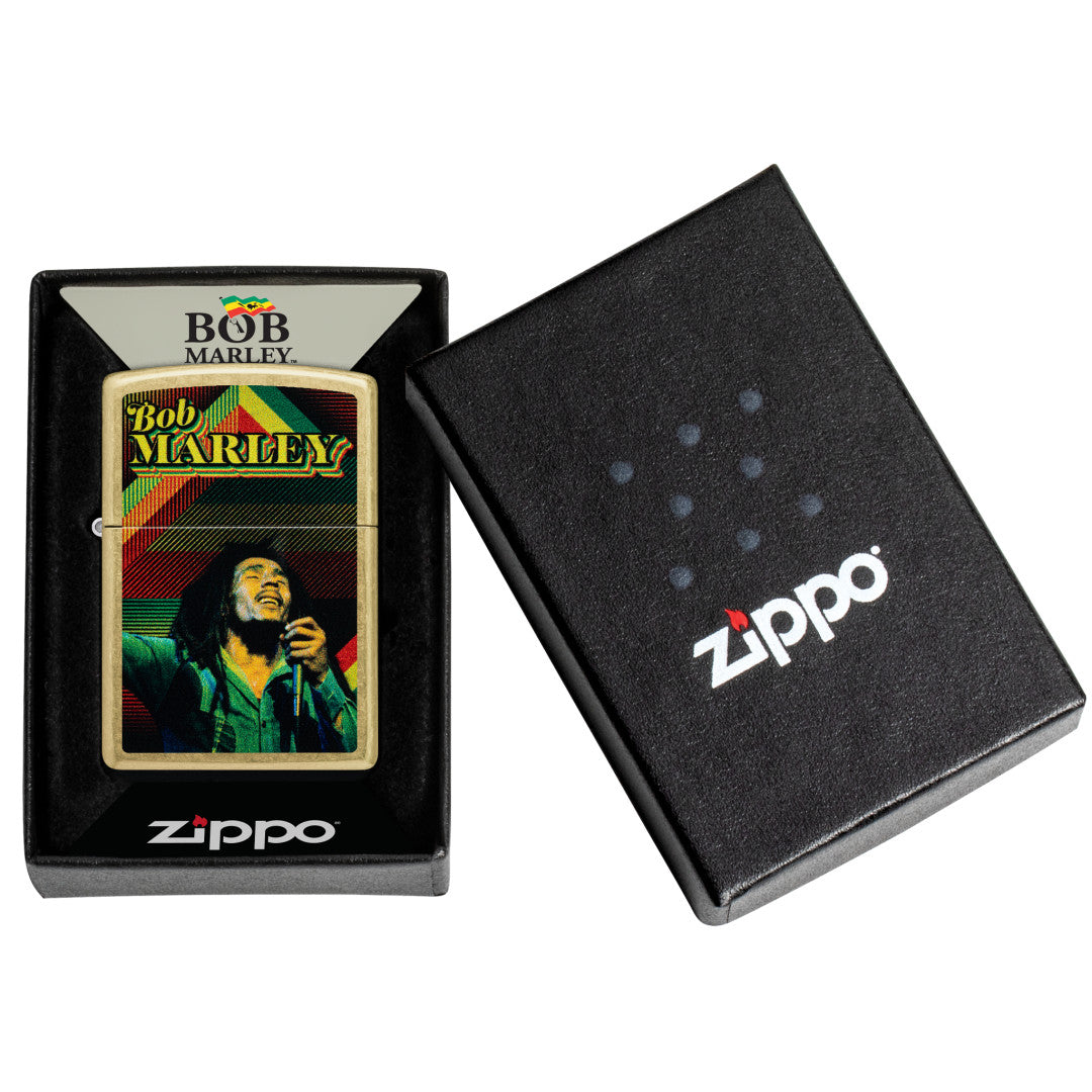 Zippo Bob Marley Soul Design Street Brass Windproof Lighter in its packaging.