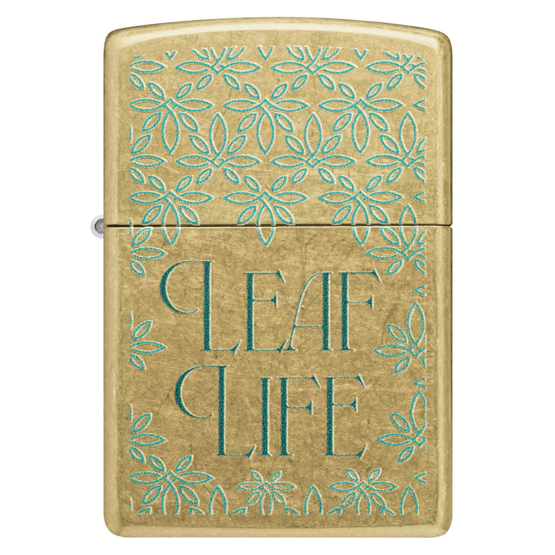 Front view of Zippo Leaf Life Design Street Brass Windproof Lighter.