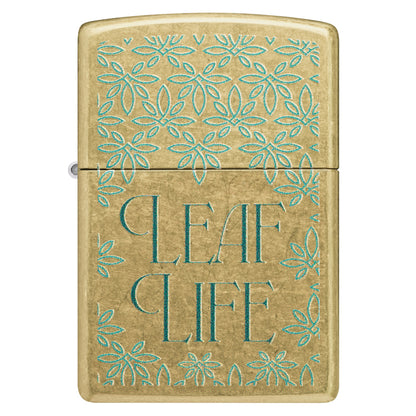 Front view of Zippo Leaf Life Design Street Brass Windproof Lighter.