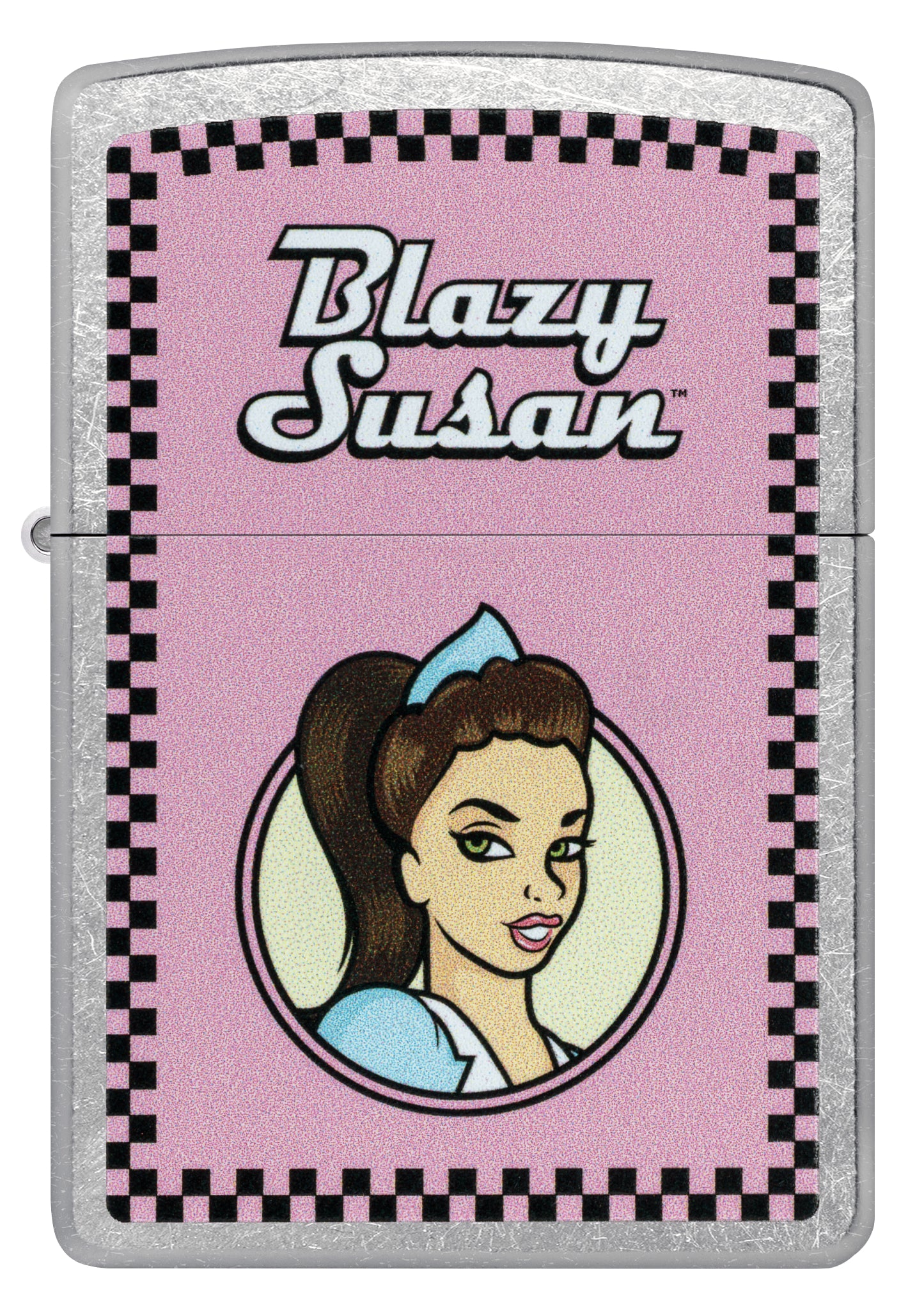 Front view of Zippo Blazy Susan™ Checker Design Street Chrome Windproof Lighter.
