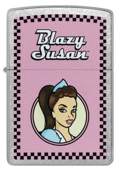 Front view of Zippo Blazy Susan™ Checker Design Street Chrome Windproof Lighter.