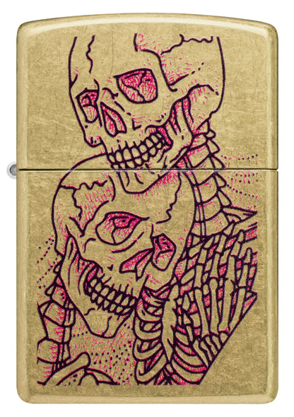 Front view of Zippo Bony Embrace Design Street Brass.