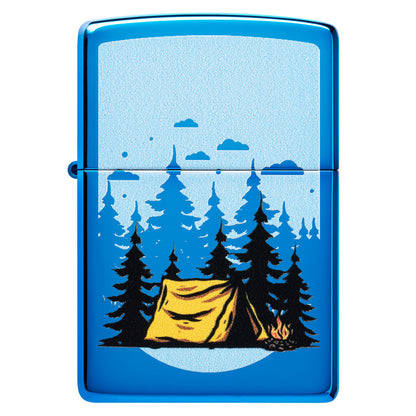 Front view of Zippo Forest Flicker Design High Polish Blue Windproof Lighter.