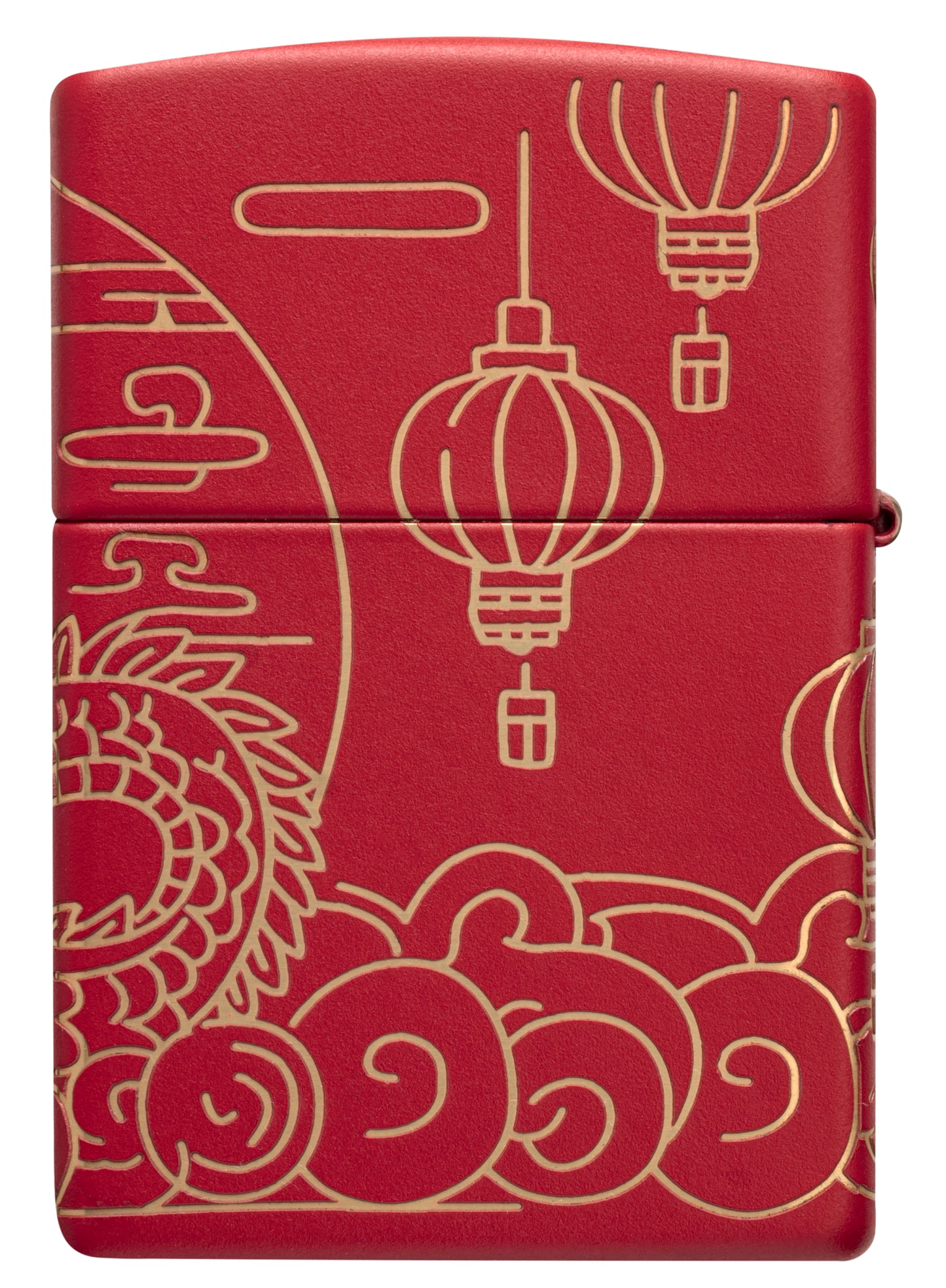 Back view of Zippo Chinese New Year Design Red Matte Windproof Lighter.