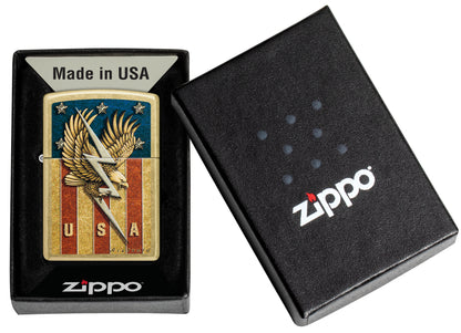 Zippo Rietveld USA Design Street Brass Windproof Lighter in its packaging.
