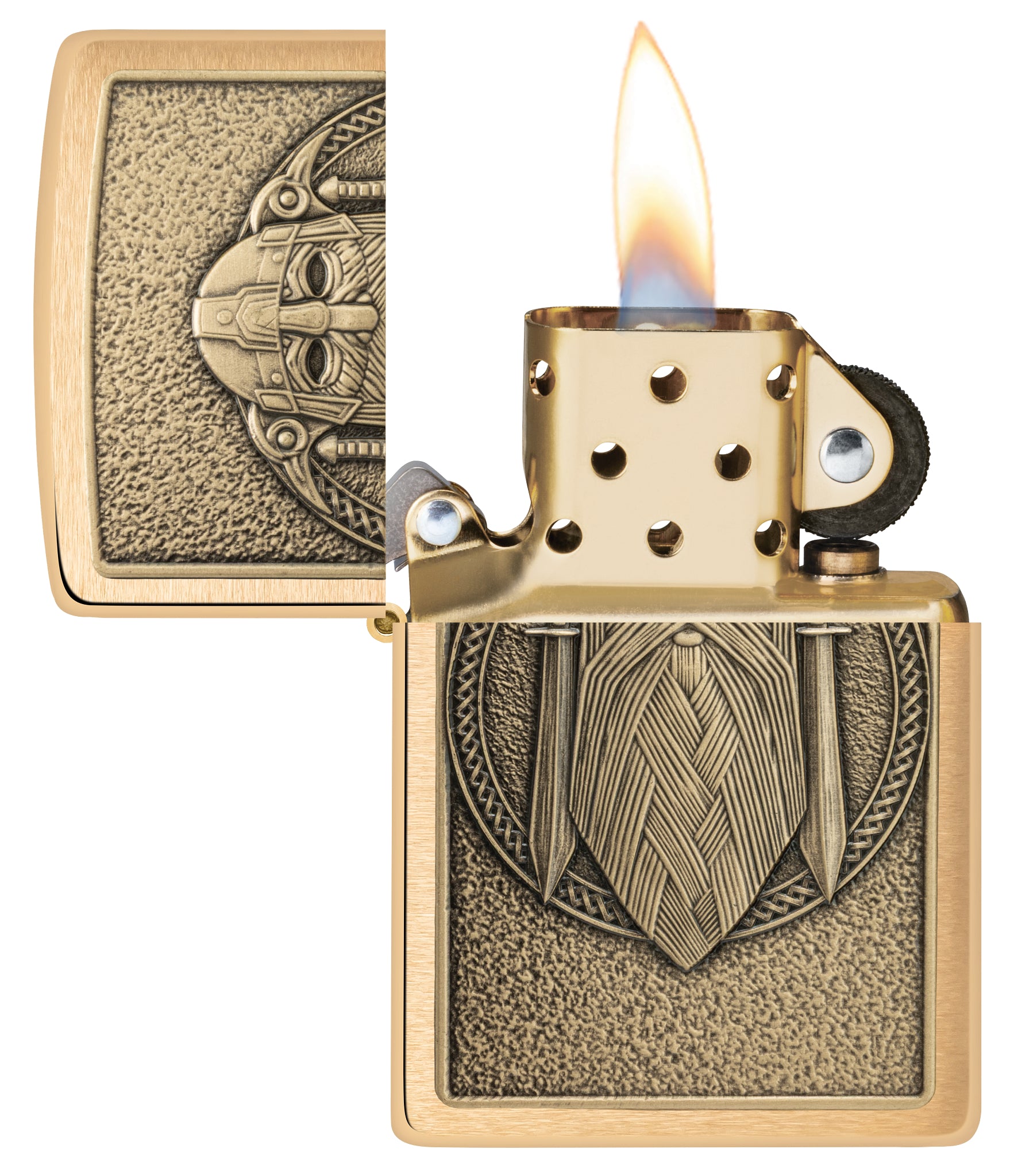 Zippo Odin Emblem Brushed Brass Windproof Lighter – Zippo USA