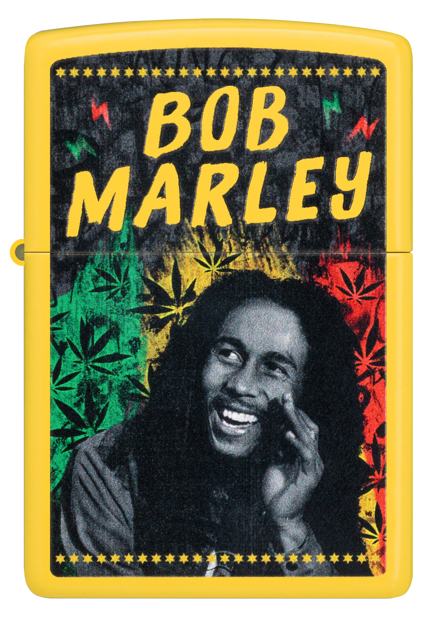Front view of Zippo Bob Marley Sunshine Design Classic Sunflower Windproof Lighter.