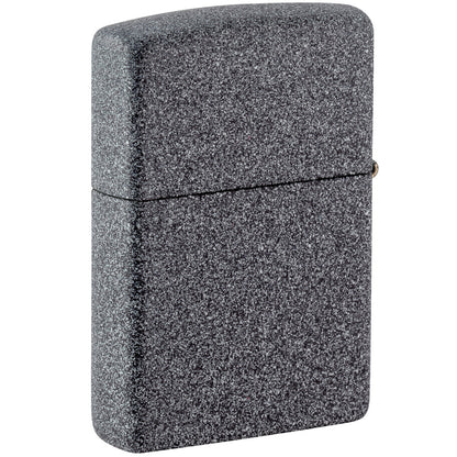 Back view of Zippo Flame Tattoo Design Iron Stone Windproof Lighter standing at a 3/4 angle.