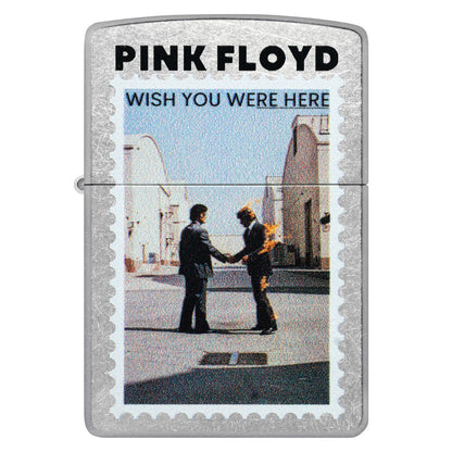 Front view of Zippo Pink Floyd Wish You Were Here Design Street Chrome Windproof Lighter.