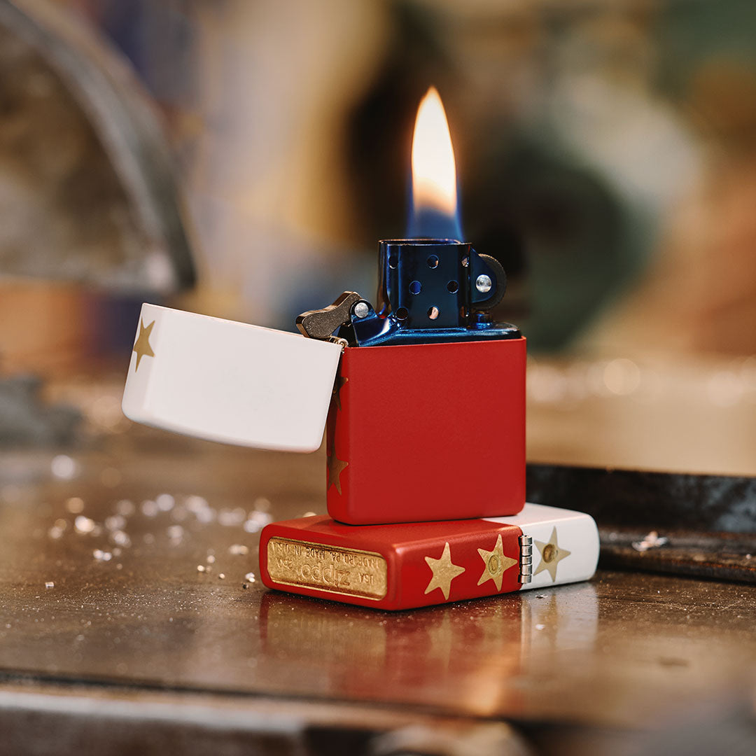 America's 250th Special Edition Lighter on a workbench.
