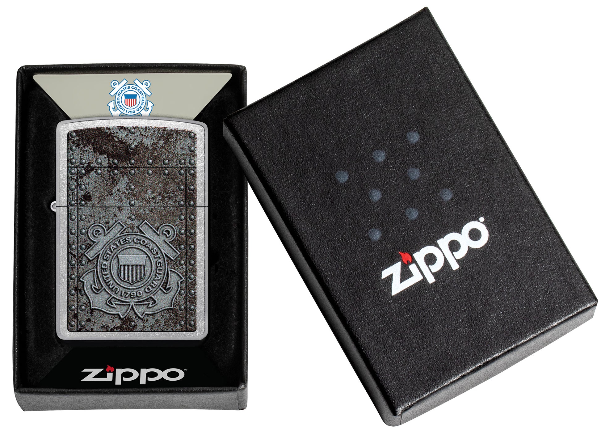 Zippo U.S. Coast Guard Windproof Lighter in its packaging.