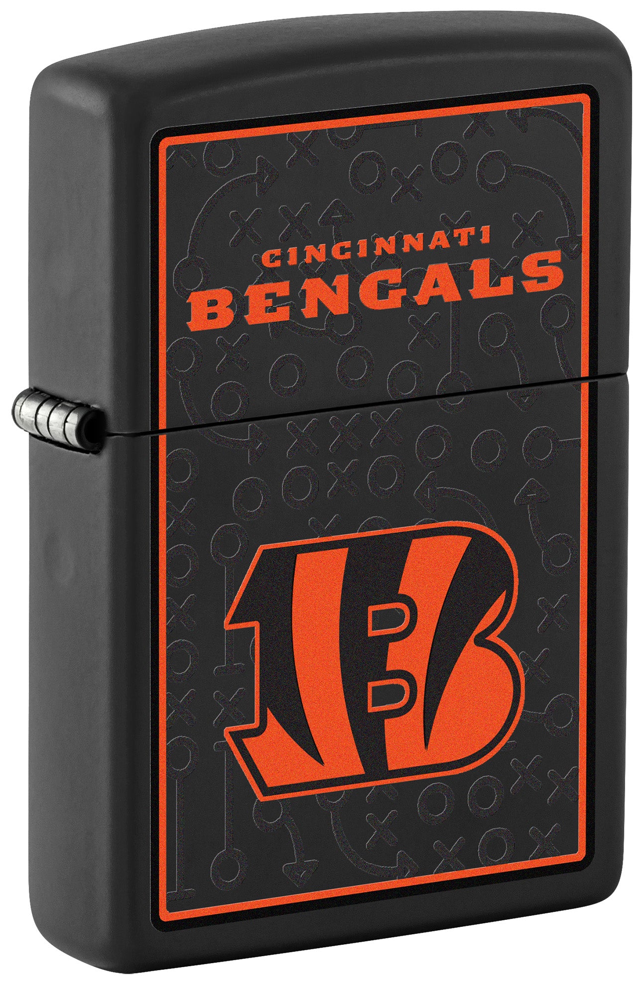 Front shot of NFL Cincinnati Bengals Windproof Lighter standing at a 3/4 angle.