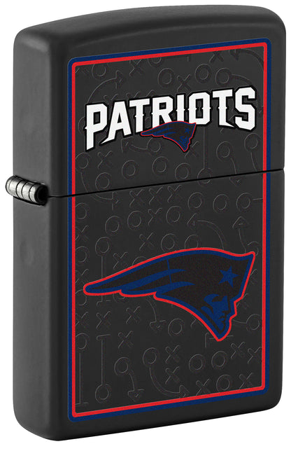 Front shot of NFL New England Patriots Windproof Lighter standing at a 3/4 angle.