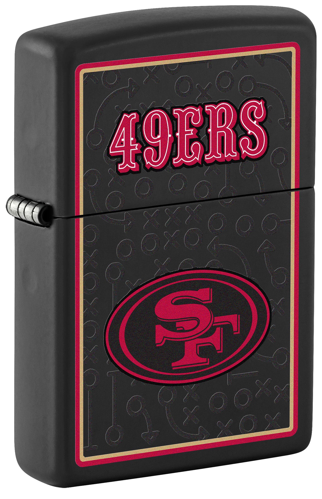 Front shot of NFL San Francisco 49ers Windproof Lighter standing at a 3/4 angle.