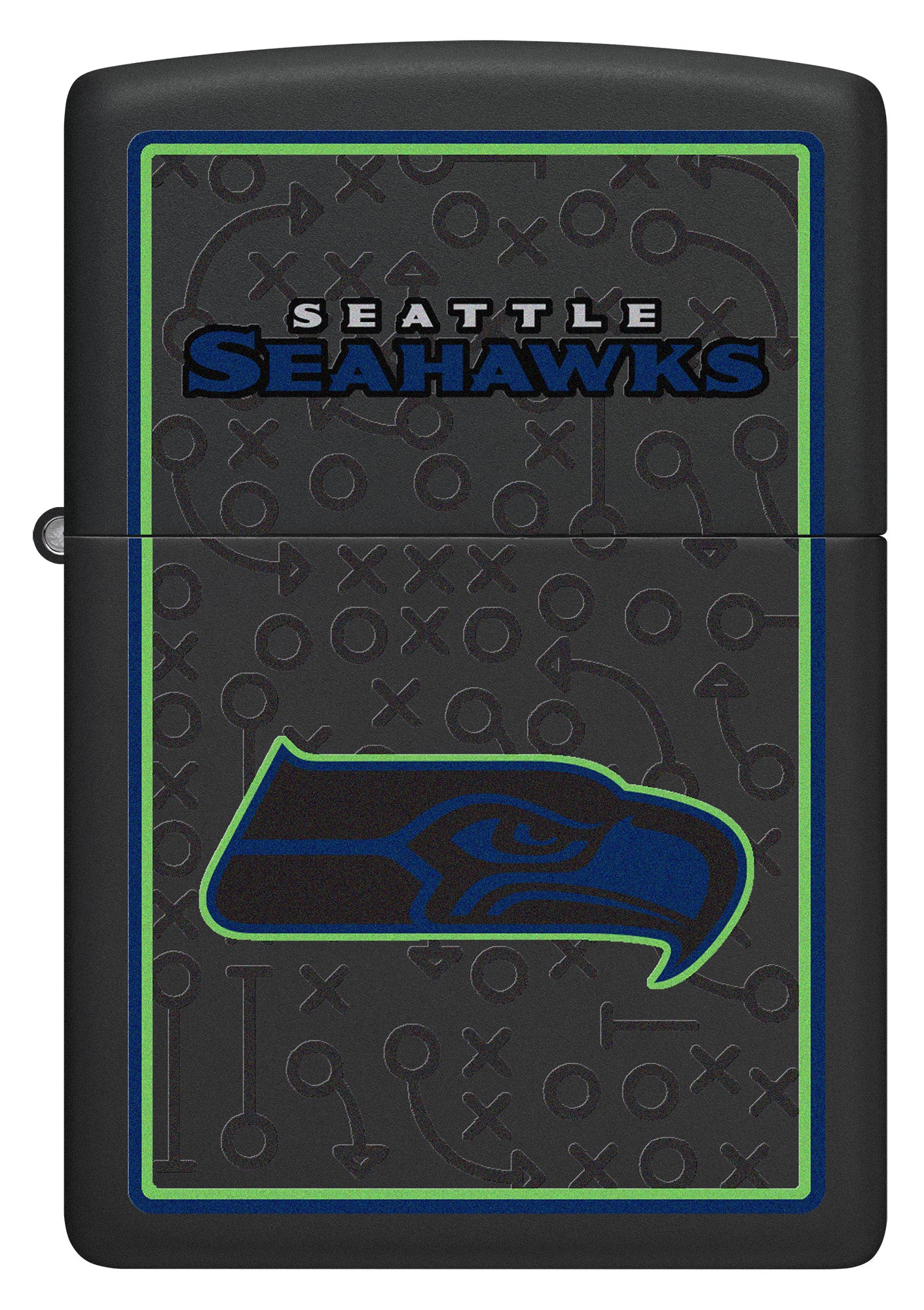 Front shot of NFL Seattle Seahawks Windproof Lighter.