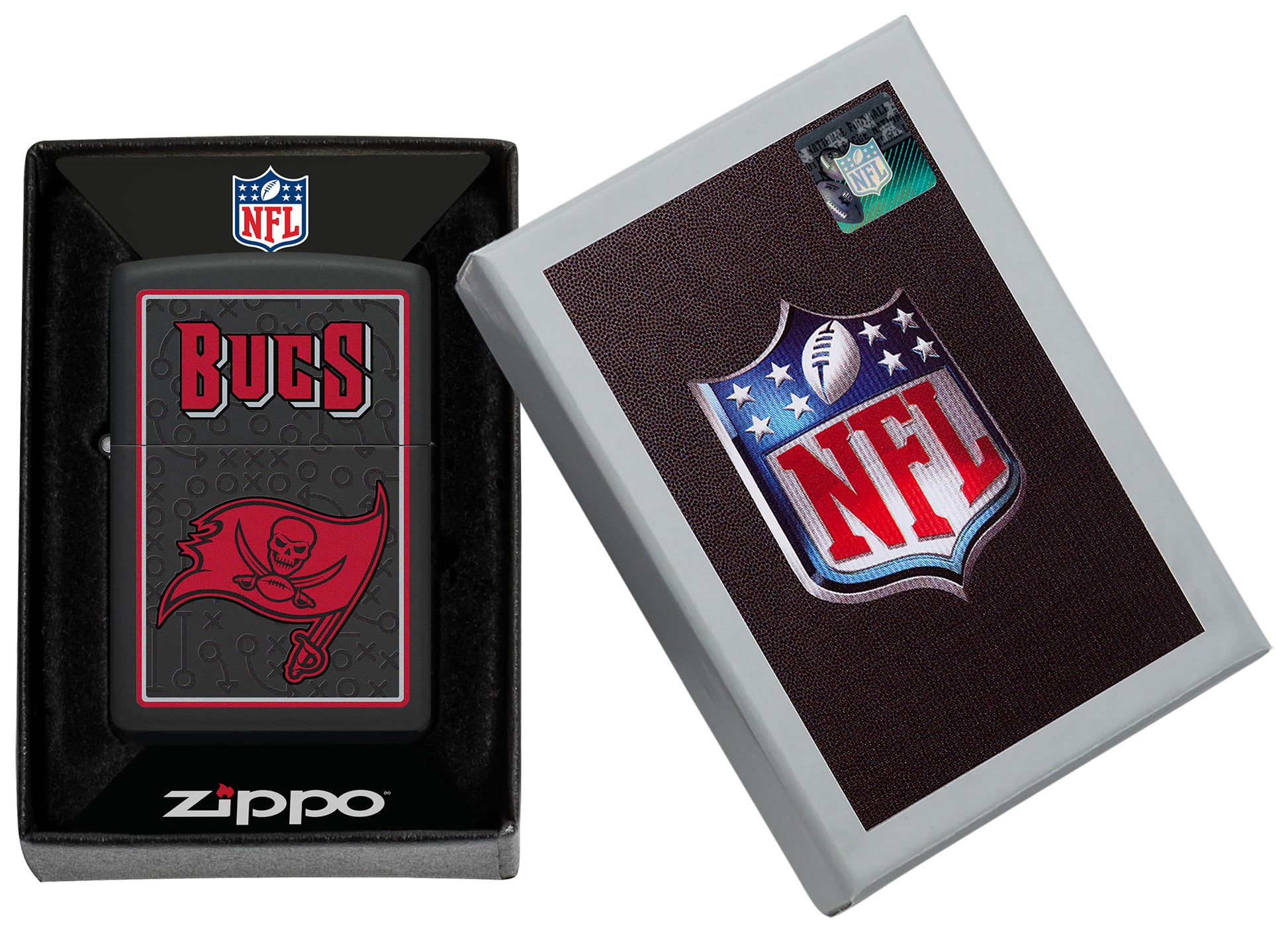 NFL Tampa Bay Buccaneers Windproof Lighter in its packaging.