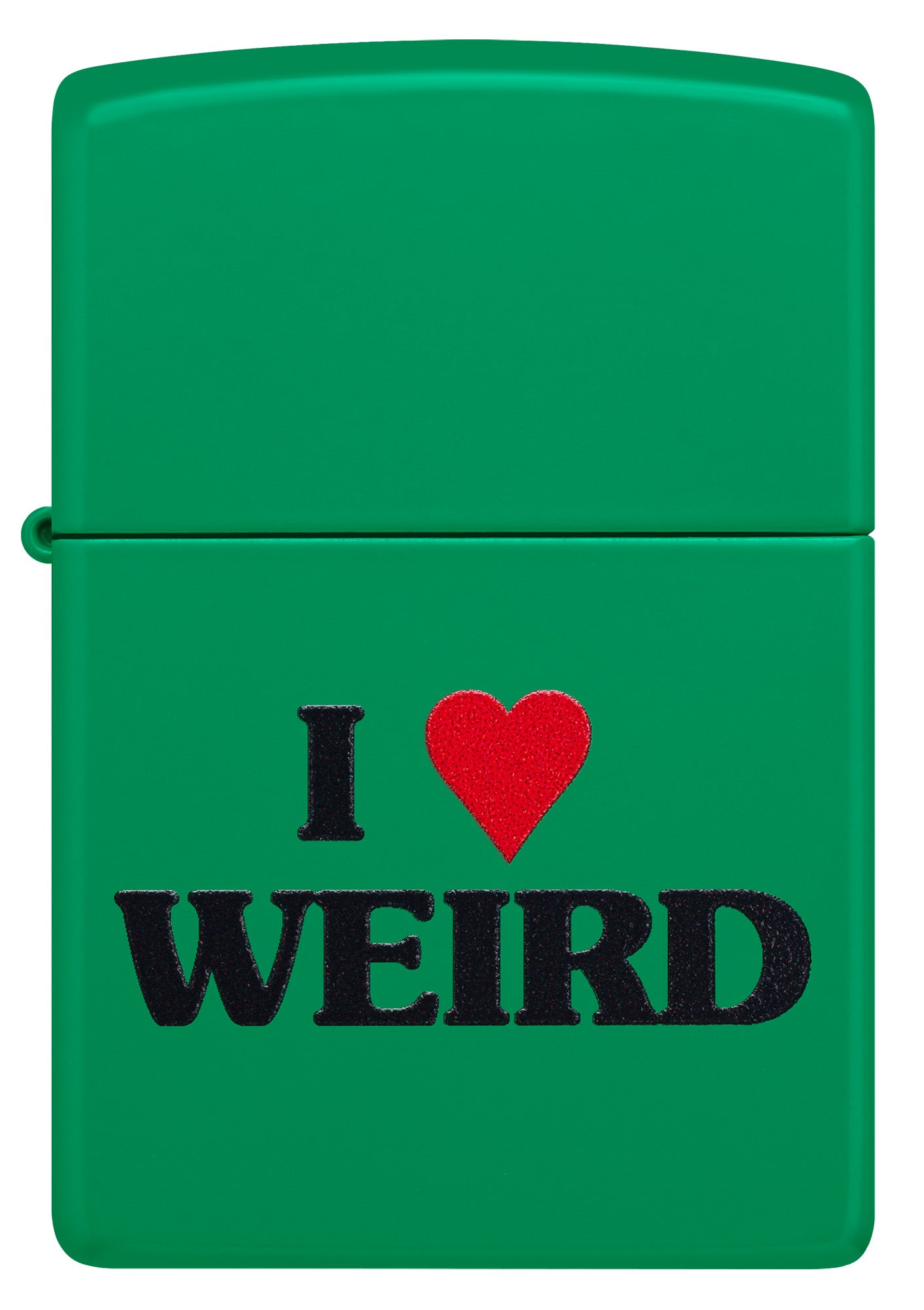 Front view of the Love is Weird Lighters Set Green Matte 
