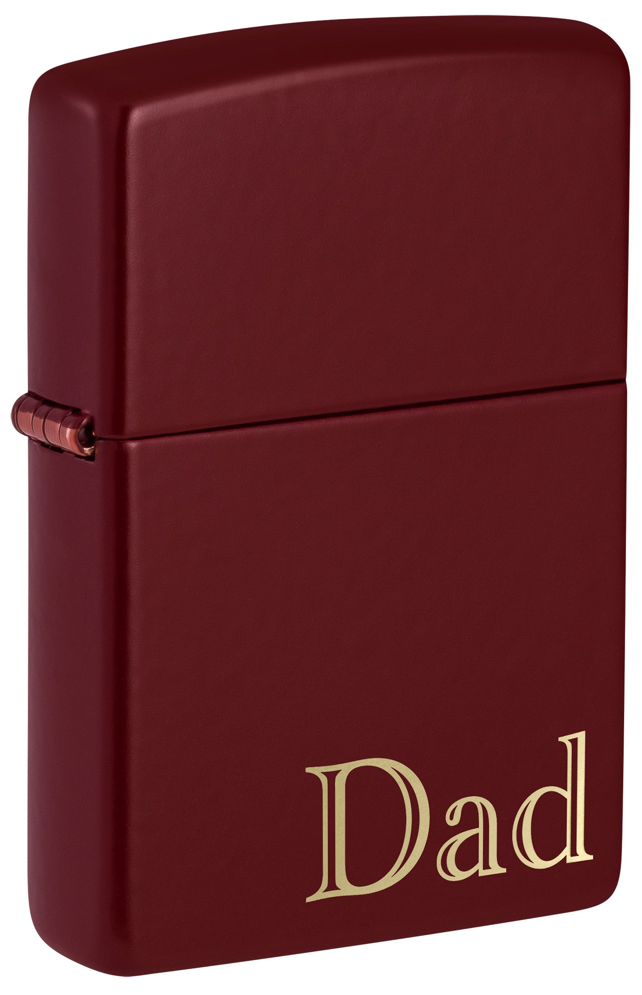 Front shot of Zippo Dad Design SMS Windproof Pocket Lighter standing at a 3/4 angle.