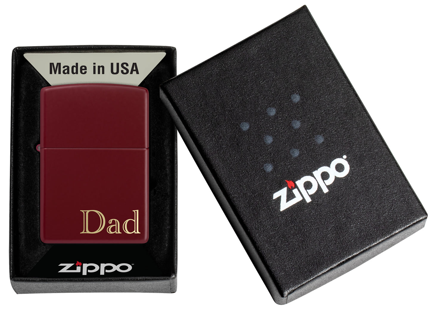 Zippo Dad Design SMS Windproof Pocket Lighter in its packaging.