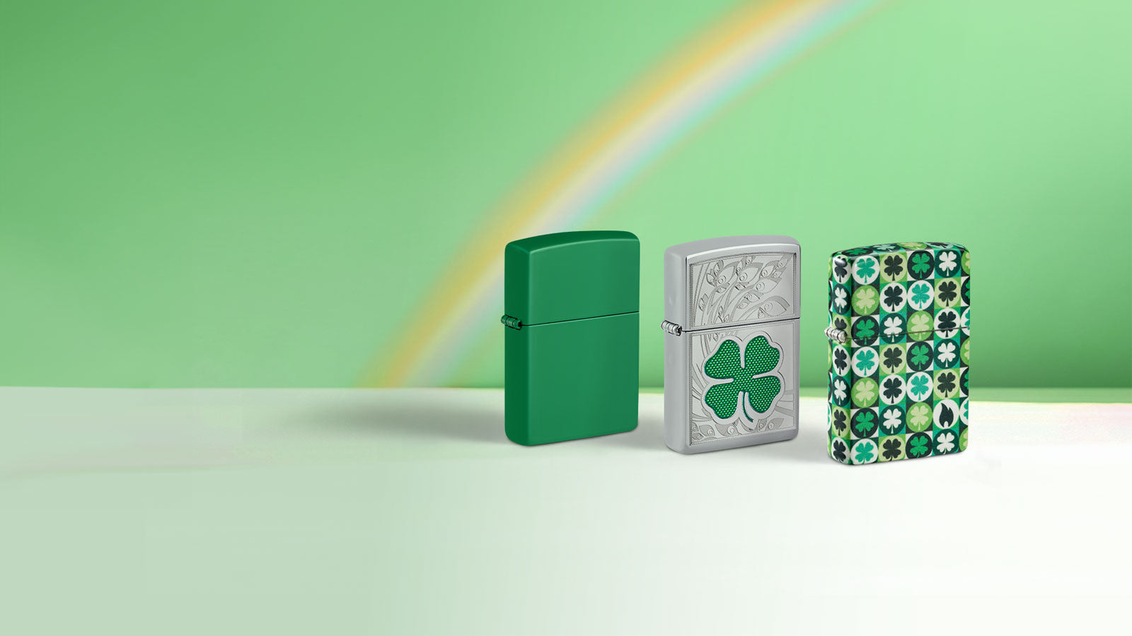 Three St. Patrick's Day themed lighter designs.