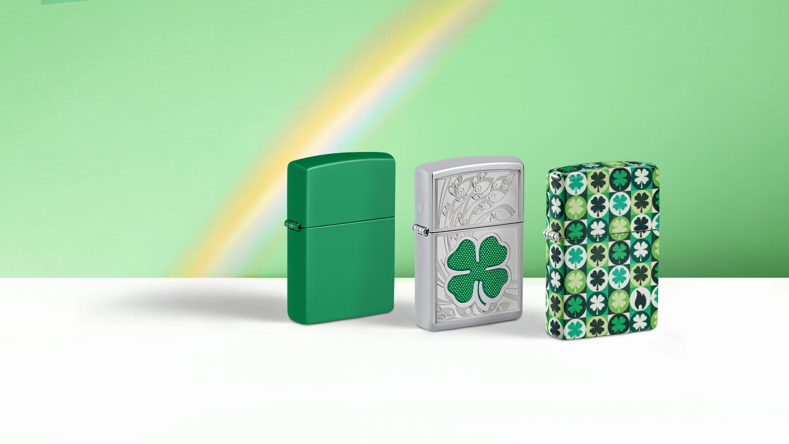 Three St. Patrick's Day themed lighter designs.