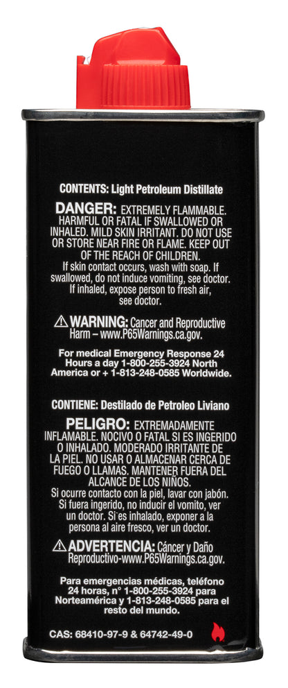 Back of 4 Fluid Ounce Zippo Lighter Fuel